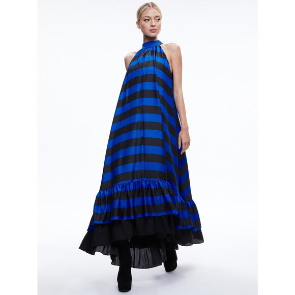 Alice + Olivia Dresses & Skirts - Alice + Olivia Blue and Black Striped Halter Maxi Dress